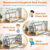 Twin Size Montessori Floor House Bed with Detachable Storage Shelves