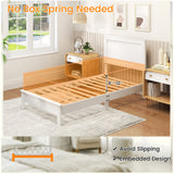 Twin Size Wooden Bed Frame with Headboard and Slat Support