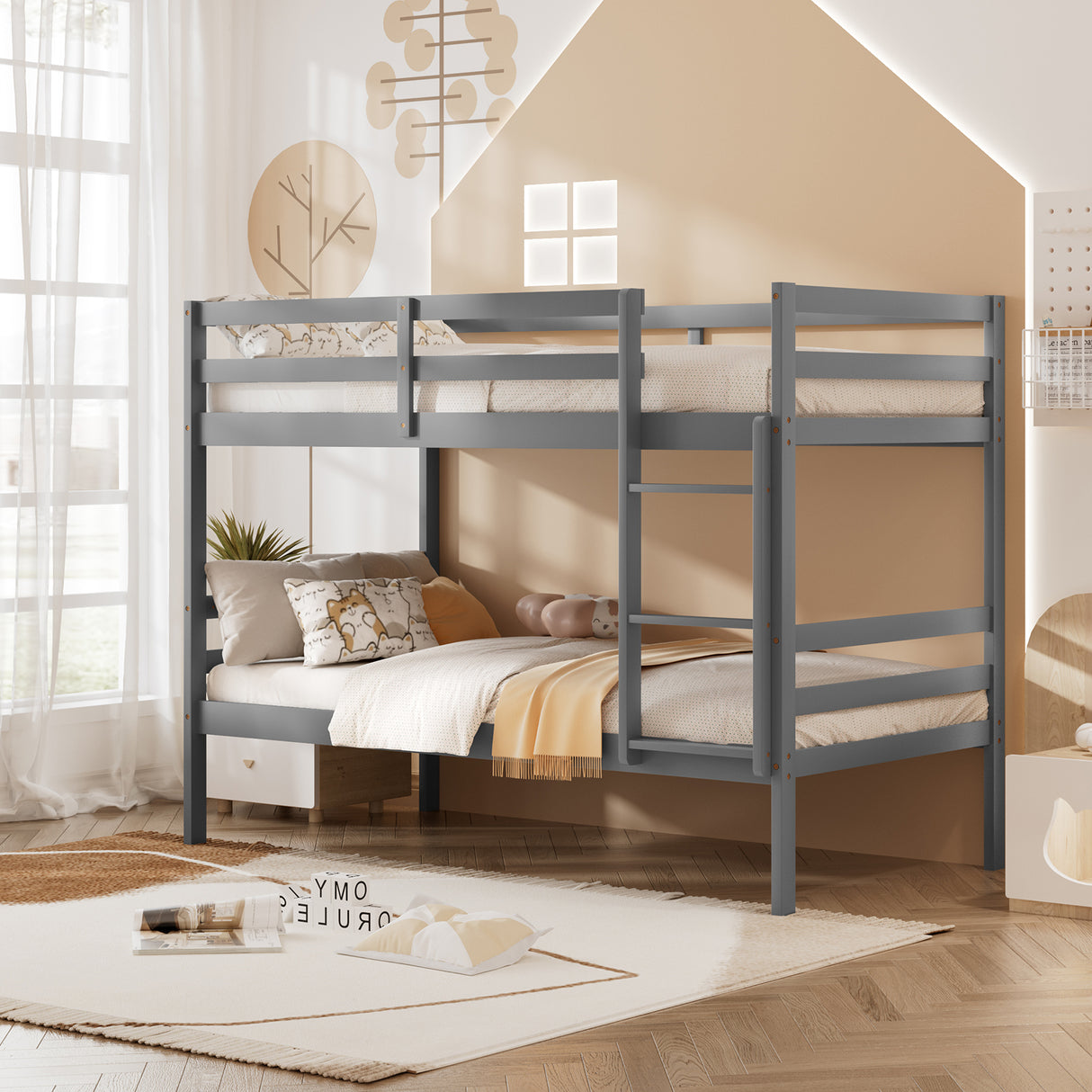 Twin Bunk Bed Children Wooden Bunk Beds Solid Hardwood
