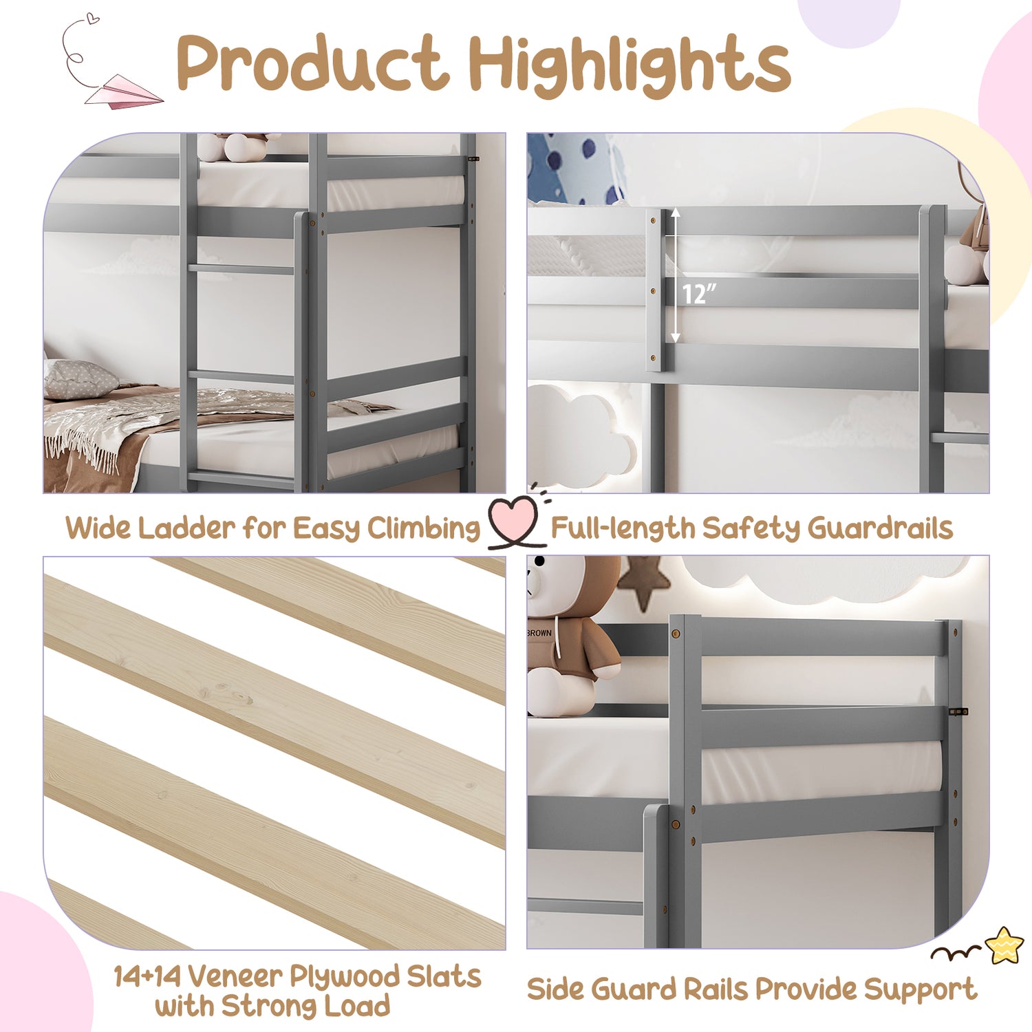 Twin Bunk Bed Children Wooden Bunk Beds Solid Hardwood