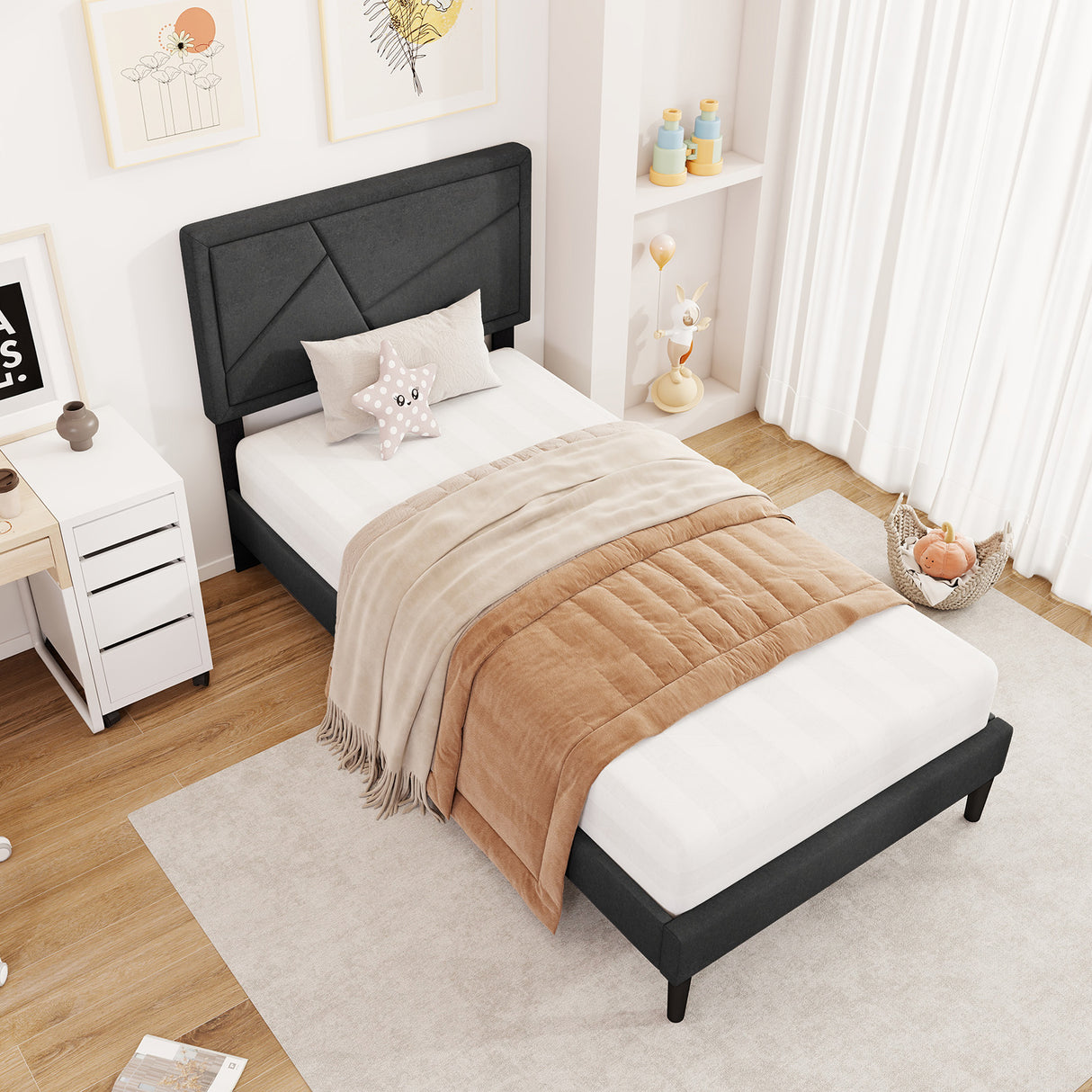 Twin/Full/Queen Size Upholstered Platform Bed Frame with High Headboard