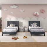 Twin Size Upholstered Platform Bed with Button Tufted Wingback Headboard