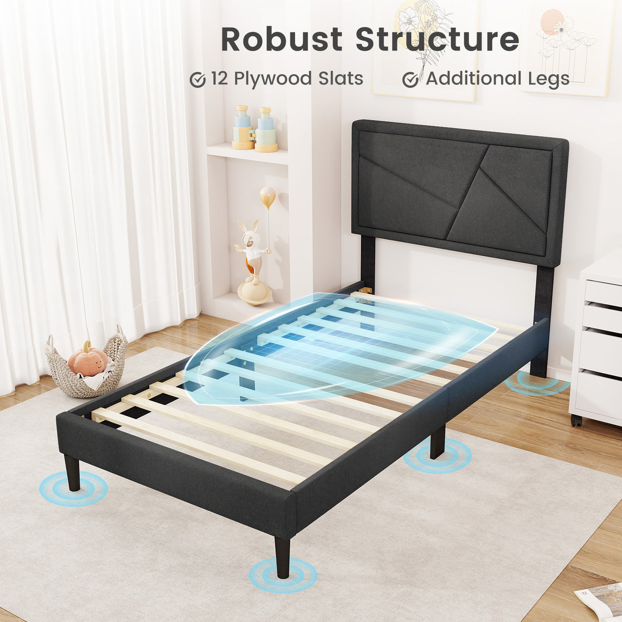 Twin/Full/Queen Size Upholstered Platform Bed Frame with High Headboard