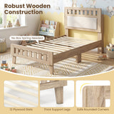Twin Size Wood Bed Frame with Upholstered Headboard Mid Century Style