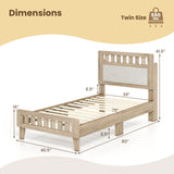 Twin Size Wood Bed Frame with Upholstered Headboard Mid Century Style