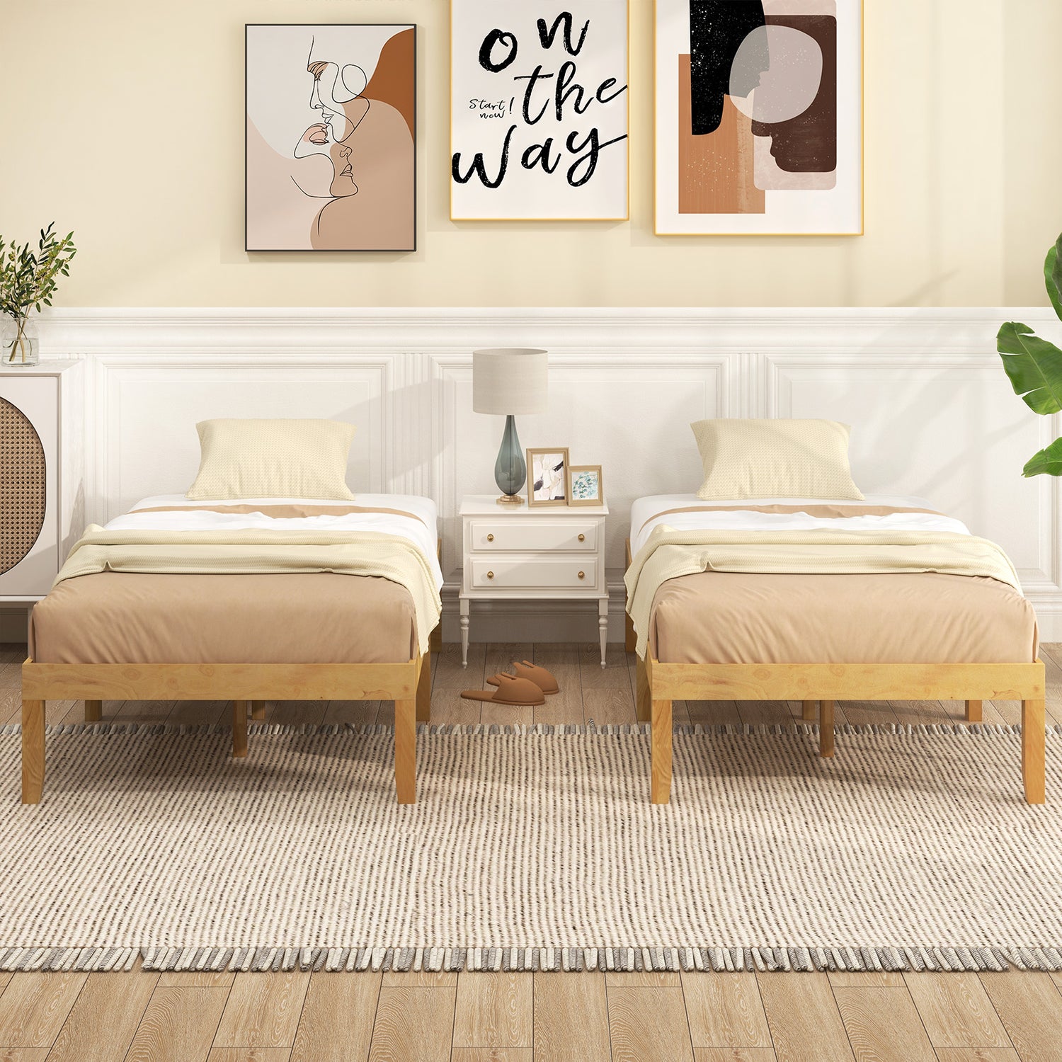 14 Inch Twin Wood Platform Bed Frame with Wooden Slats Support