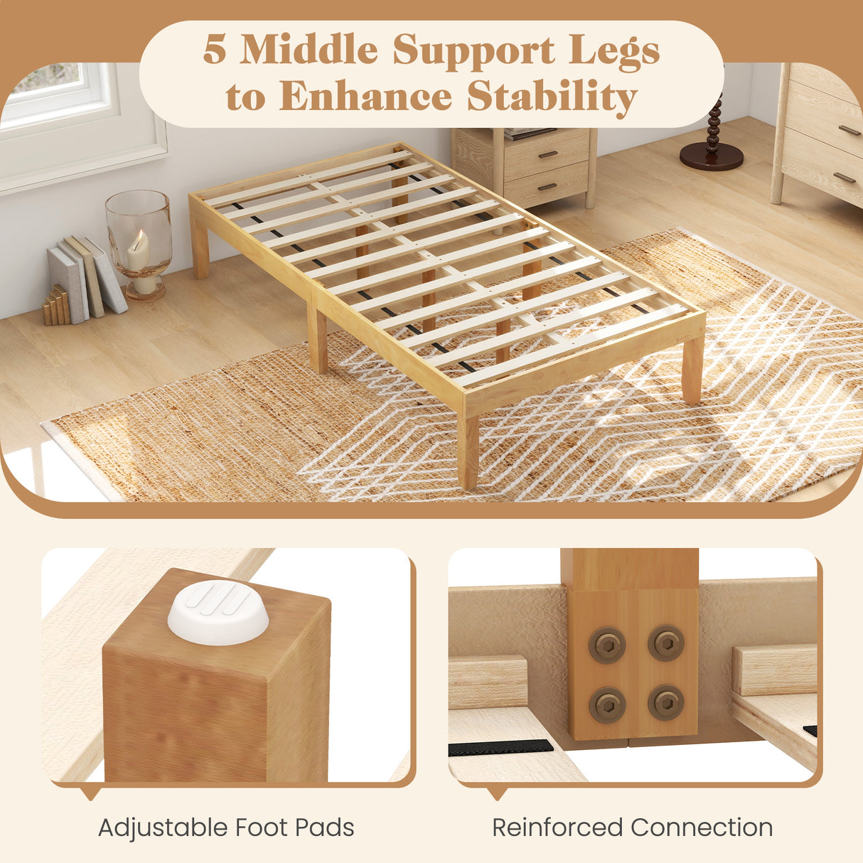 14 Inch Twin Wood Platform Bed Frame with Wooden Slats Support