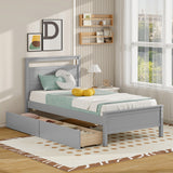 Twin Size Wooden Bed Frame with 2 Drawers for Teens and Adults