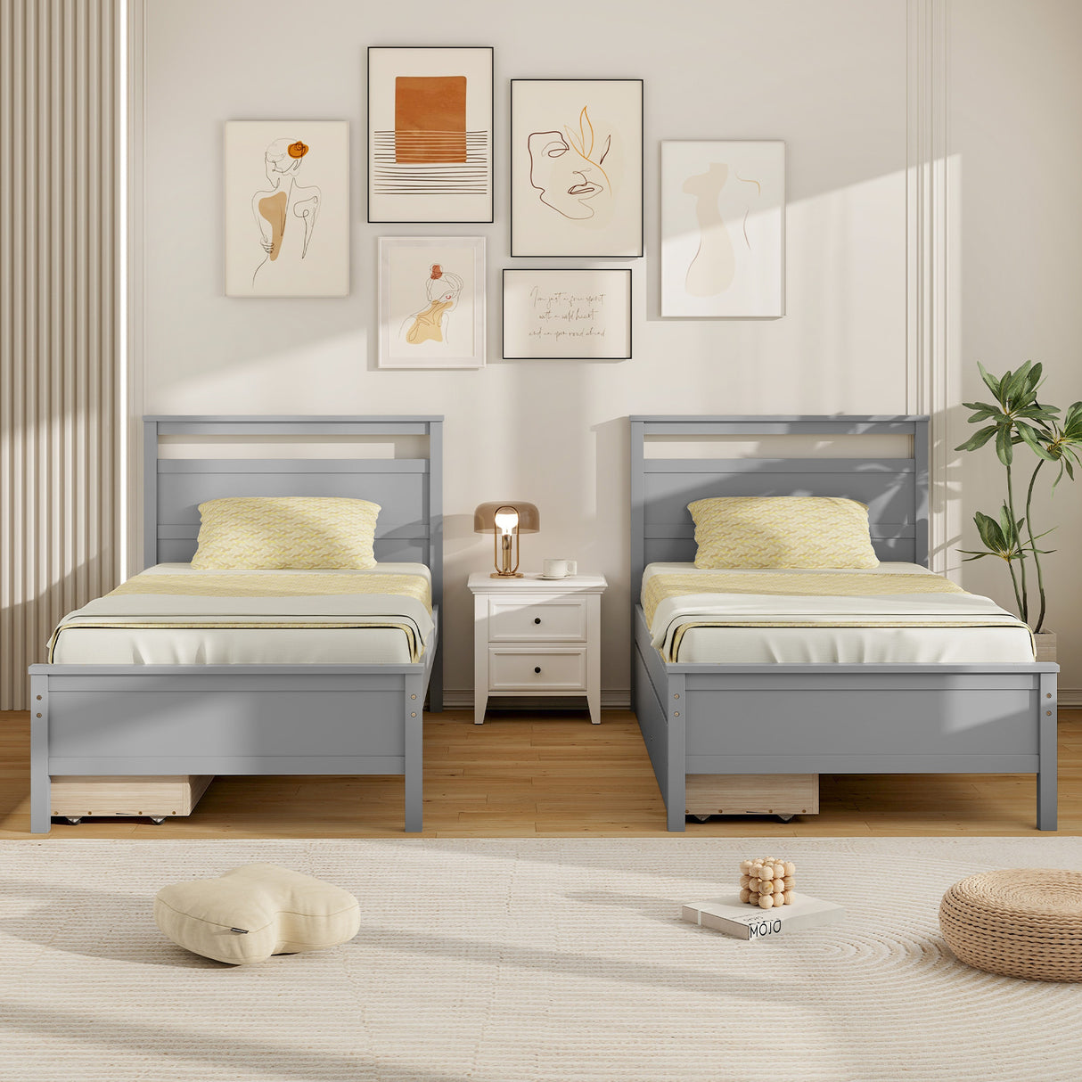 Twin Size Wooden Bed Frame with 2 Drawers for Teens and Adults