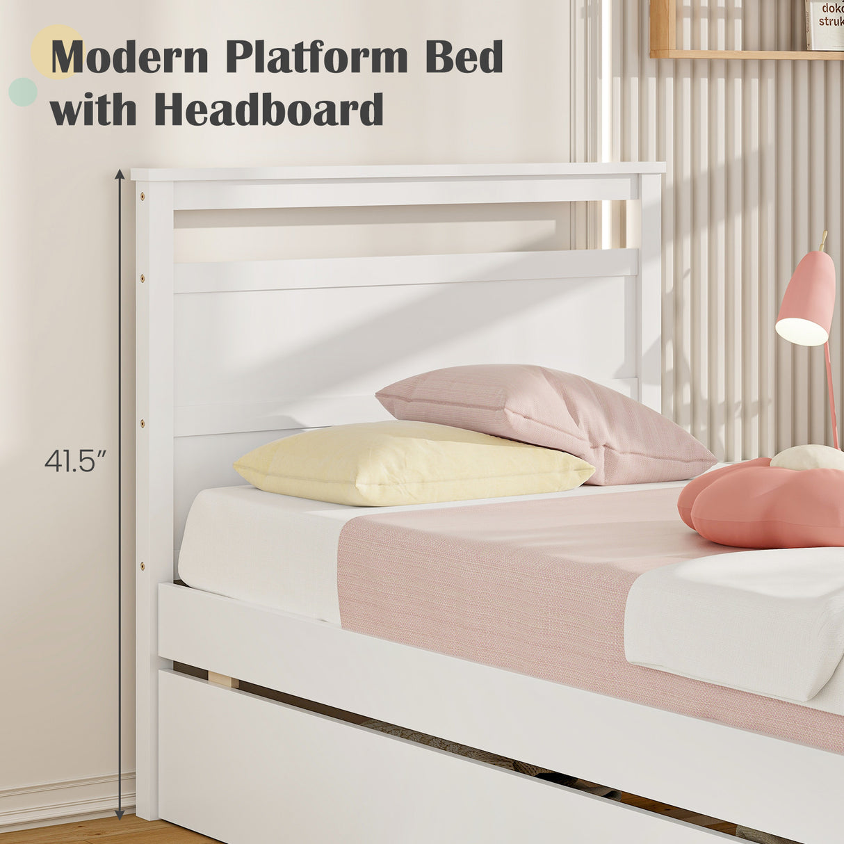 Twin Size Wooden Bed Frame with 2 Drawers for Teens and Adults