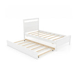 Twin Size Wooden Bed Frame with Trundle for Teens and Adults