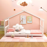Twin Size Wooden House Bed with Roof