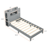 Twin Size Wooden Platform Bed Frame with Bookcase Headboard