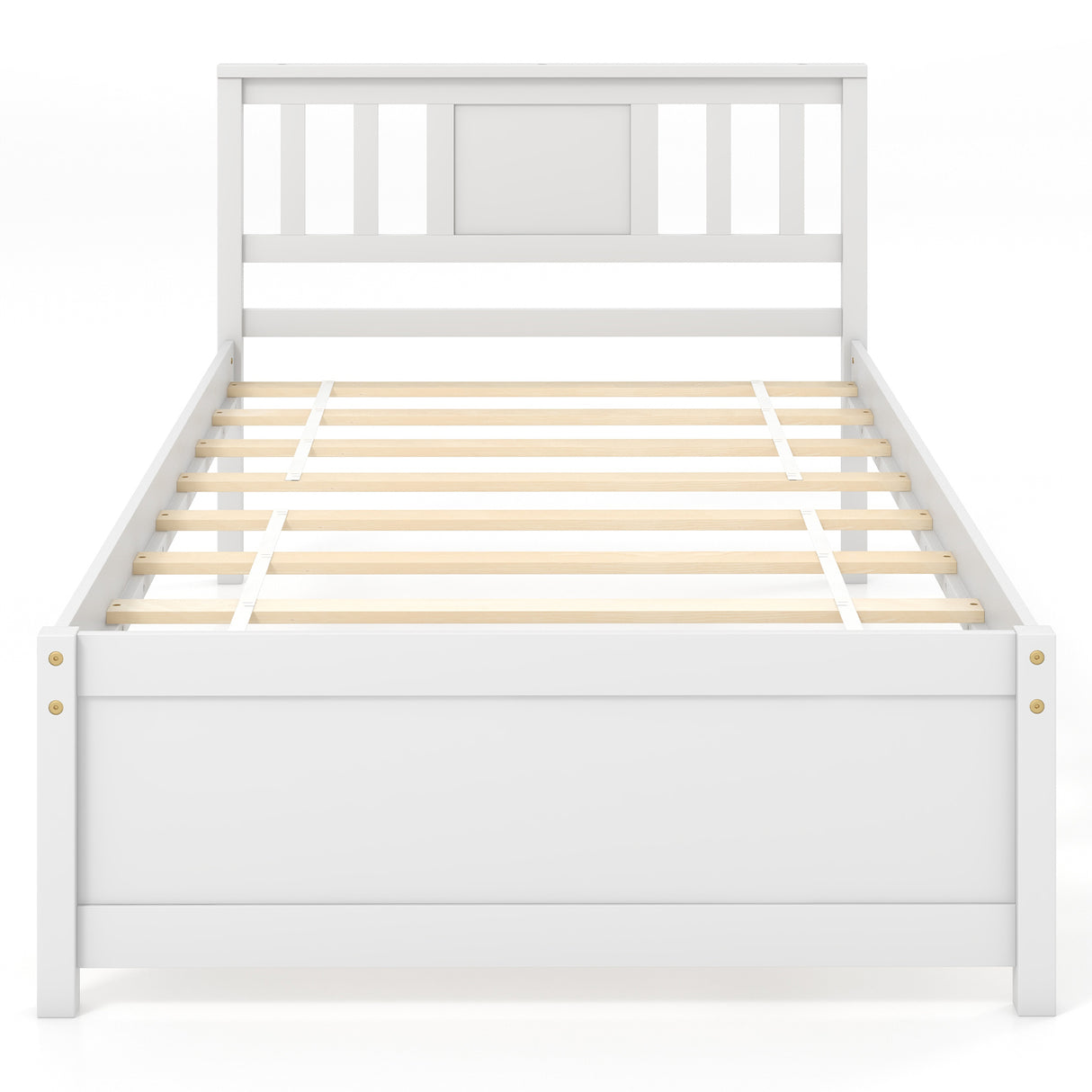 Wooden Platform Bed with Headboard and Wood Slat Support White