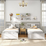 Wooden Platform Bed with Headboard and Wood Slat Support White