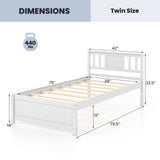 Wooden Platform Bed with Headboard and Wood Slat Support White