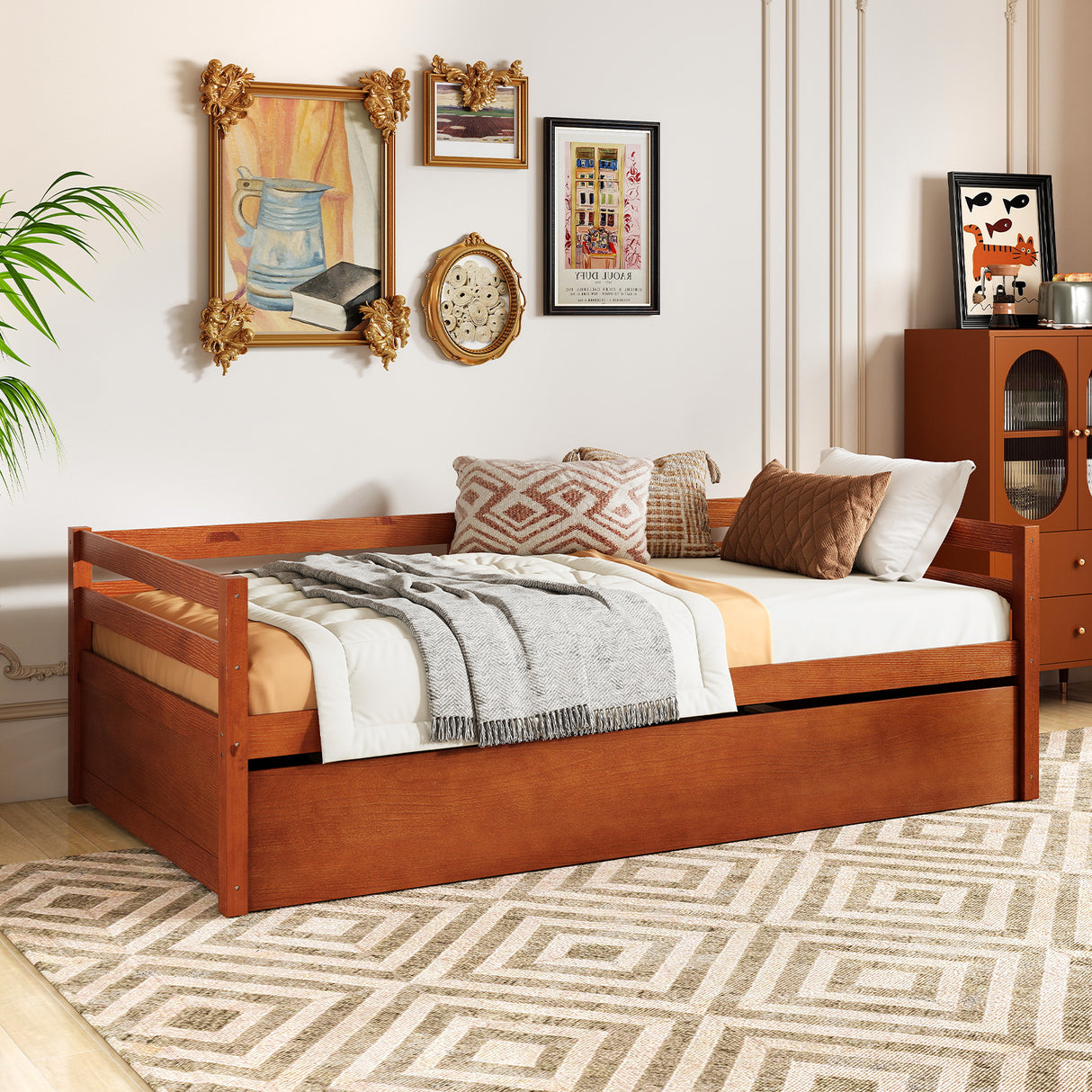 Twin Size Wooden Slat Trundle Platform