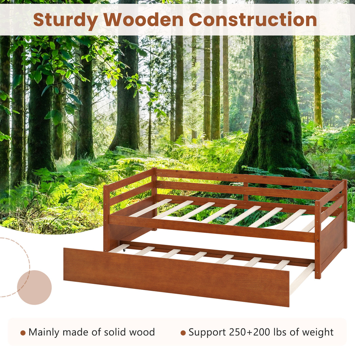 Twin Size Wooden Slat Trundle Platform