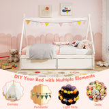 Twin Size Wooden Tent Platform House Bed with 2 Drawers