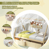 Twin Size Wooden Tent Platform House Bed with 2 Drawers