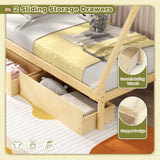 Twin Size Wooden Tent Platform House Bed with 2 Drawers