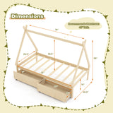 Twin Size Wooden Tent Platform House Bed with 2 Drawers