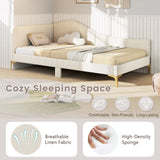 Full/Twin Size Upholstered Daybed with Metal Legs and Wood Slats