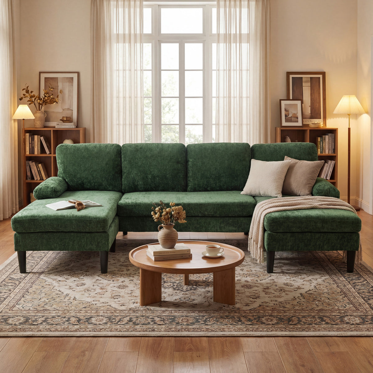 U-shaped Sectional Couch with Double Chaise for Living Room