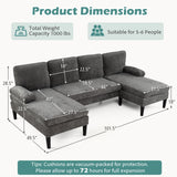 U-shaped Sectional Couch with Double Chaise for Living Room