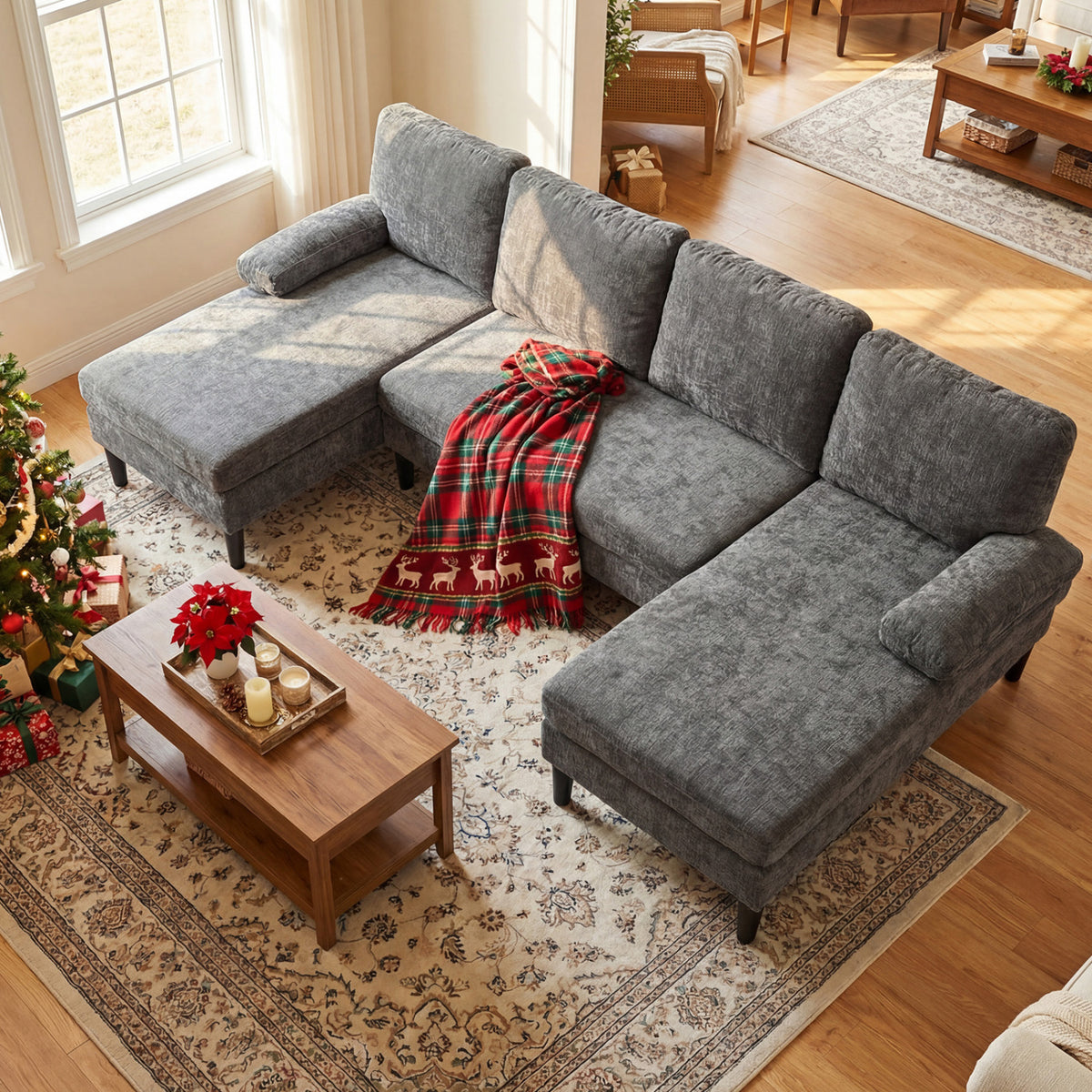 U-shaped Sectional Couch with Double Chaise for Living Room