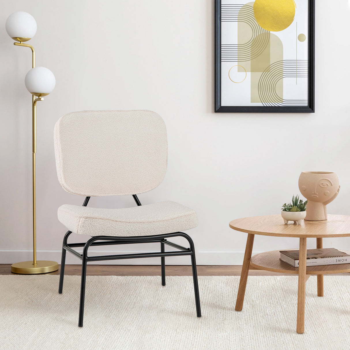 Upholstered Accent Chair Sherpa Reading Chair with Sponge Padding