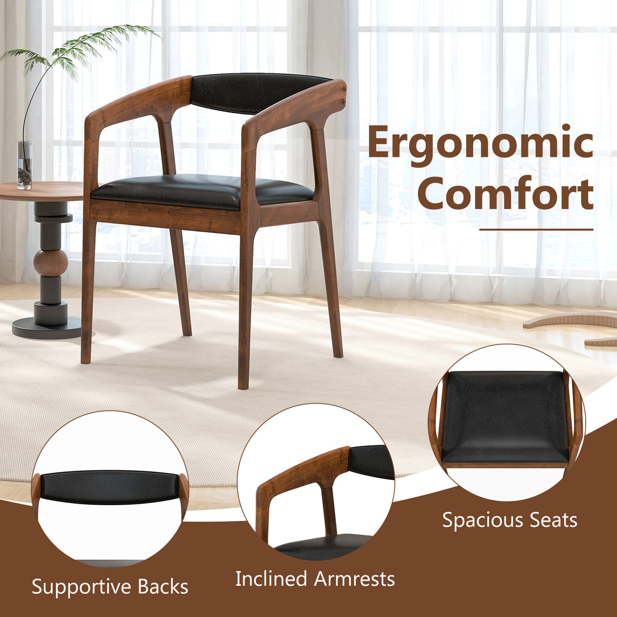 Upholstered Armchairs Set of 2 with Cozy Backrest and Padded Seat Cushion-Brown