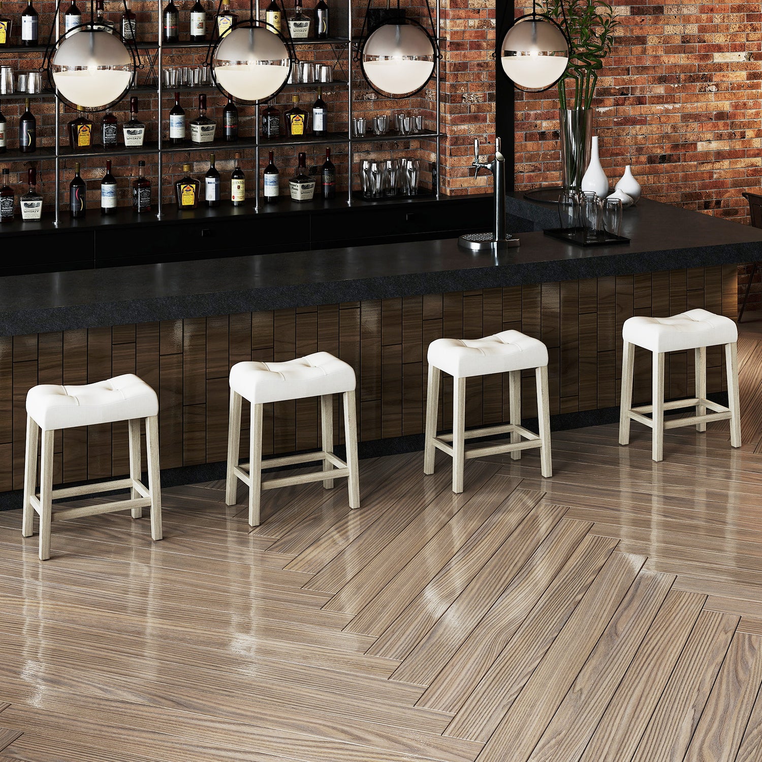 Set of 4 Upholstered Counter Height Bar Stool with Curved Saddle-Seat