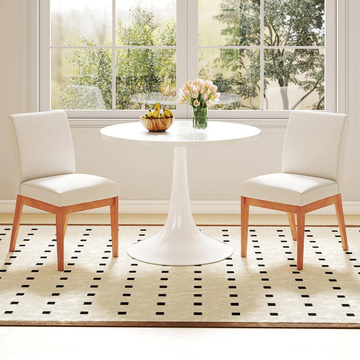 Upholstered Dining Chairs Set of 2 Kitchen Armless Side Chairs with Rubber Wood Legs-Beige