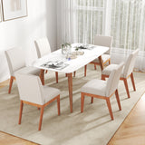 Upholstered Dining Chairs Set of 2 Kitchen Armless Side Chairs with Rubber Wood Legs-Beige