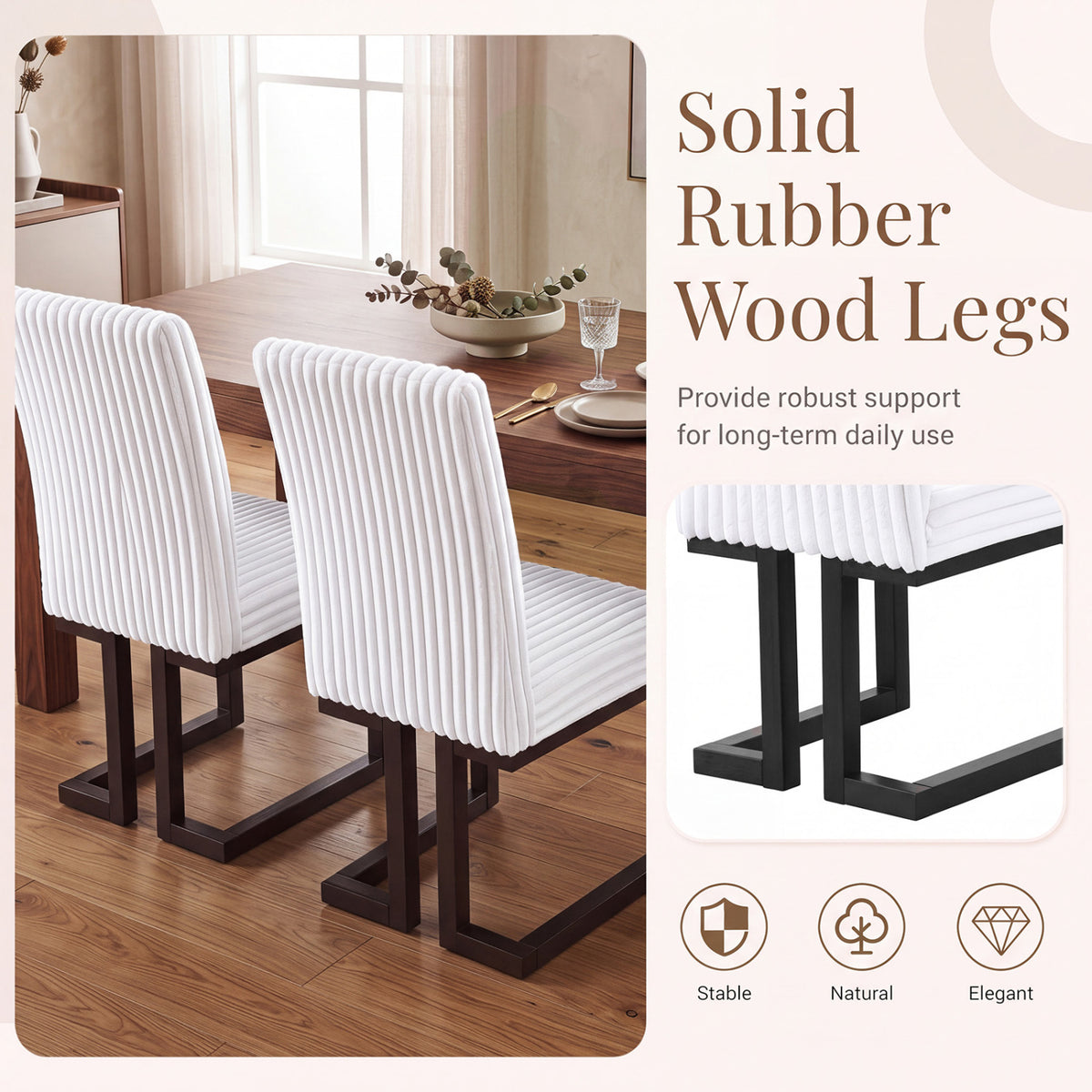 Upholstered Dining Chairs Set of 2 with Rubber Wood Legs and Padded Seat for Dining Room