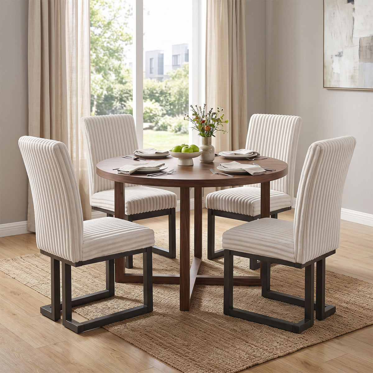 Upholstered Dining Chairs Set of 4 with Rubber Wood Legs and Padded Seat for Dining Room