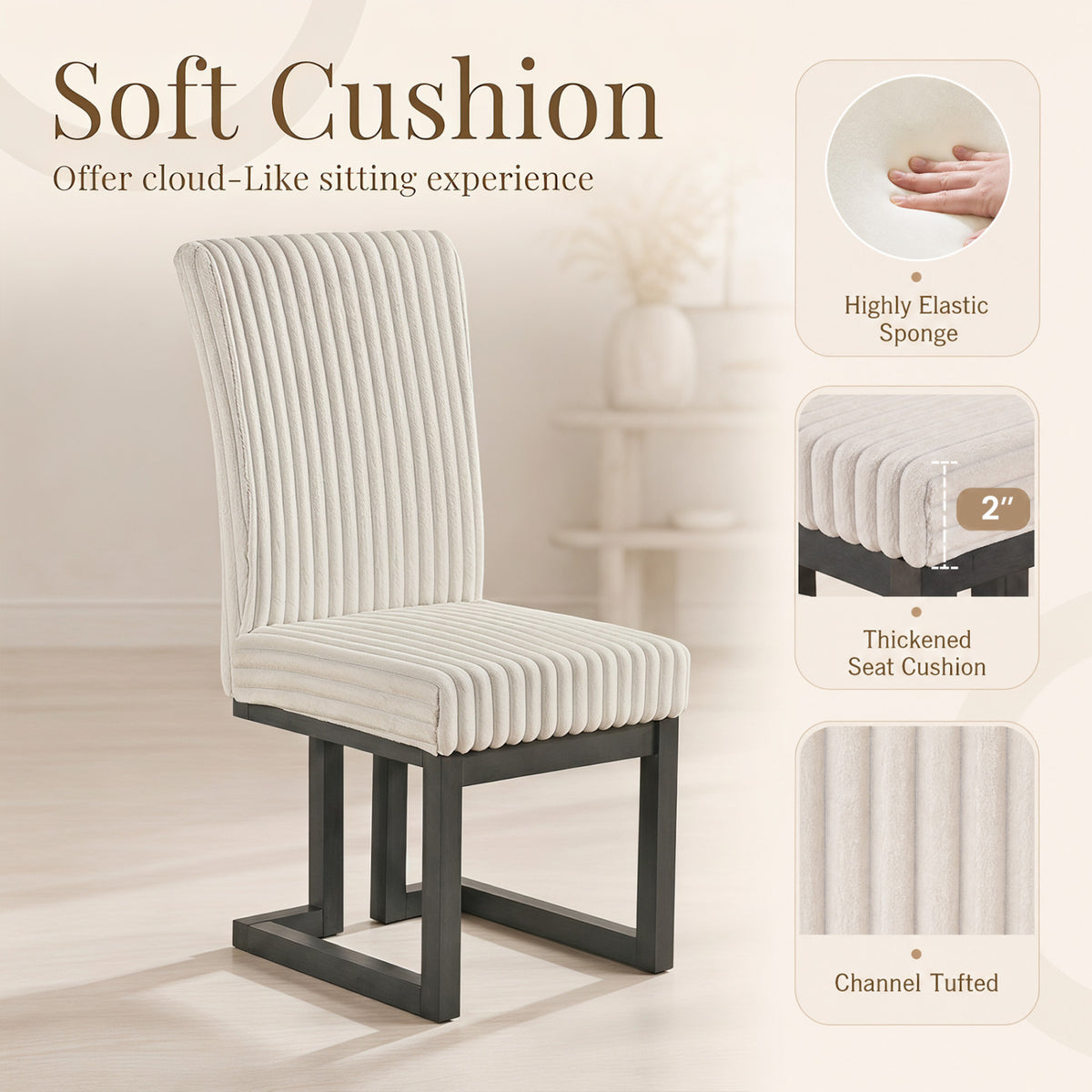 Upholstered Dining Chairs Set of 4 with Rubber Wood Legs and Padded Seat for Dining Room