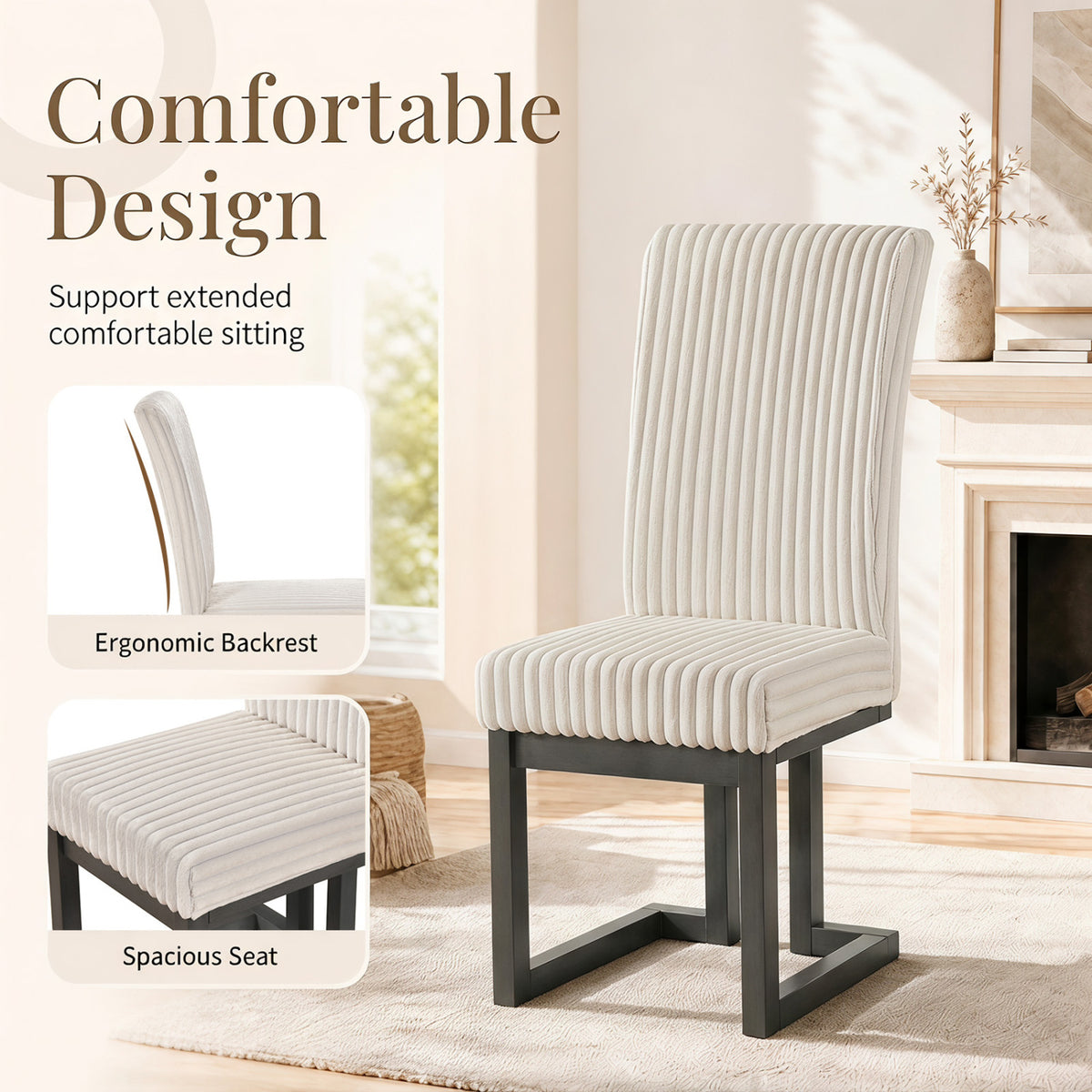 Upholstered Dining Chairs Set of 4 with Rubber Wood Legs and Padded Seat for Dining Room