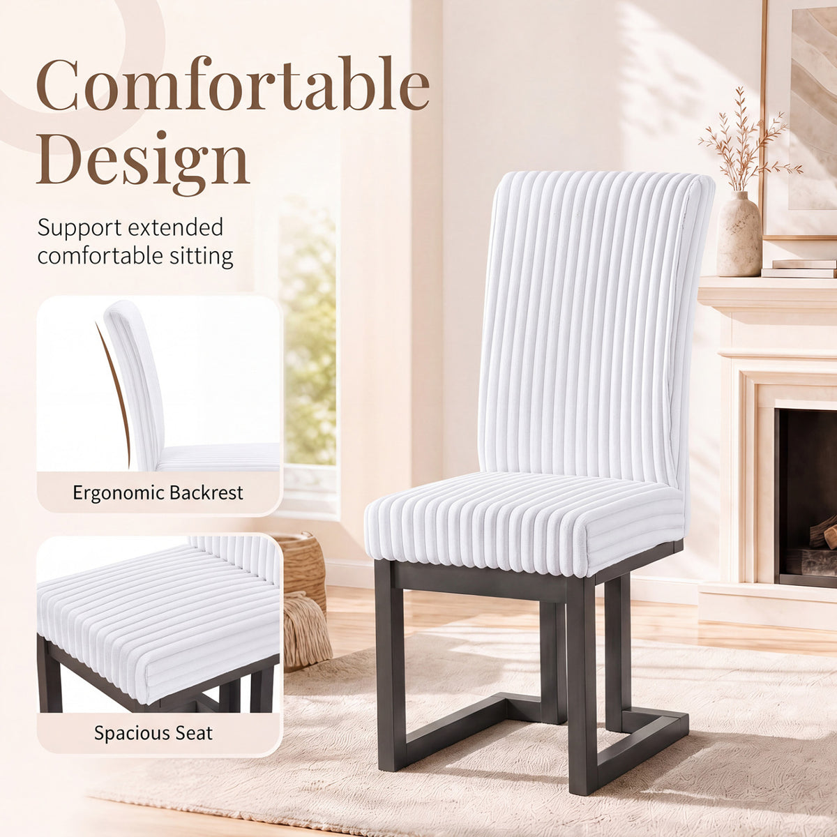 Upholstered Dining Chairs Set of 4 with Rubber Wood Legs and Padded Seat for Dining Room