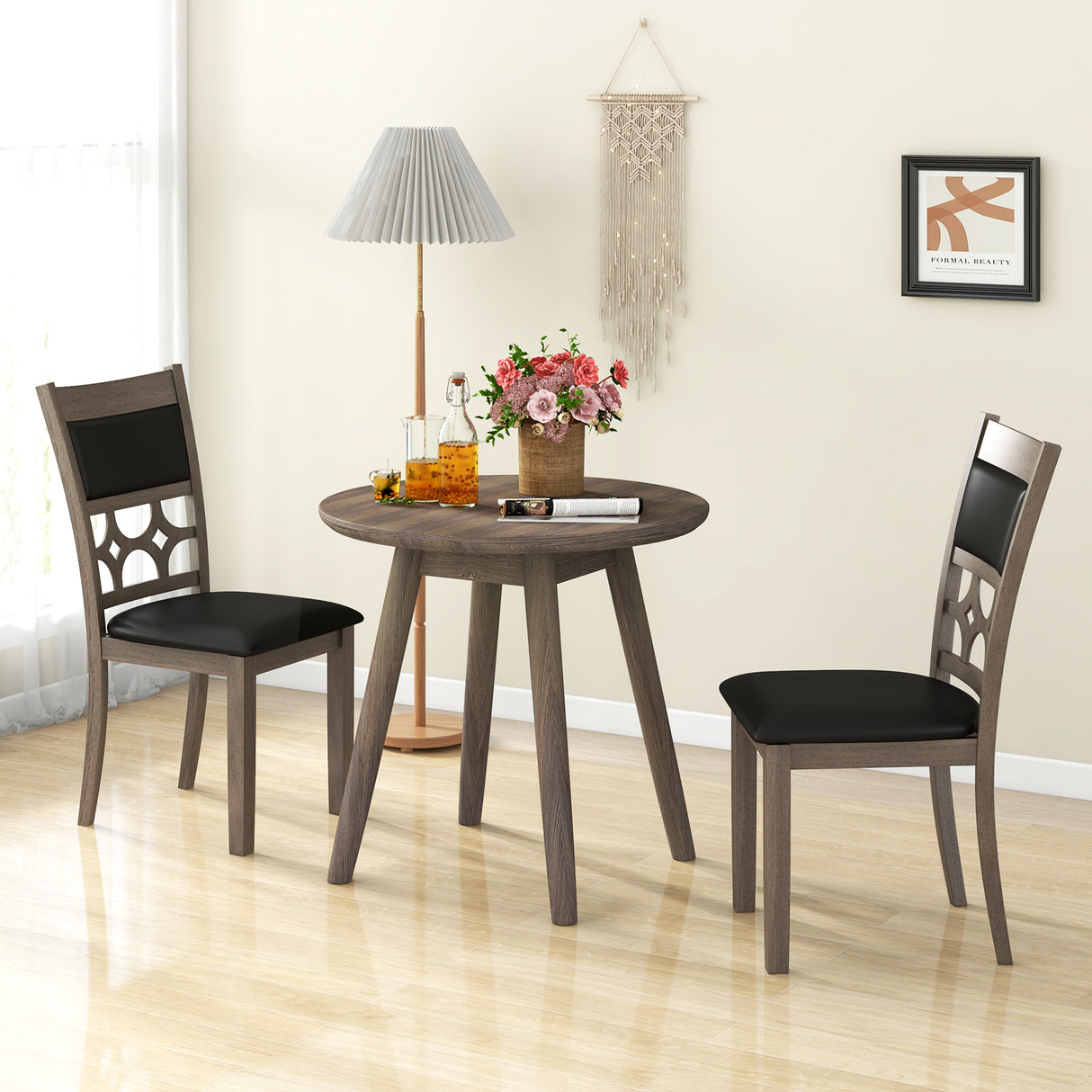 Upholstered Dining Chair Set of 2 with Padded Backrest and Seat-Gray