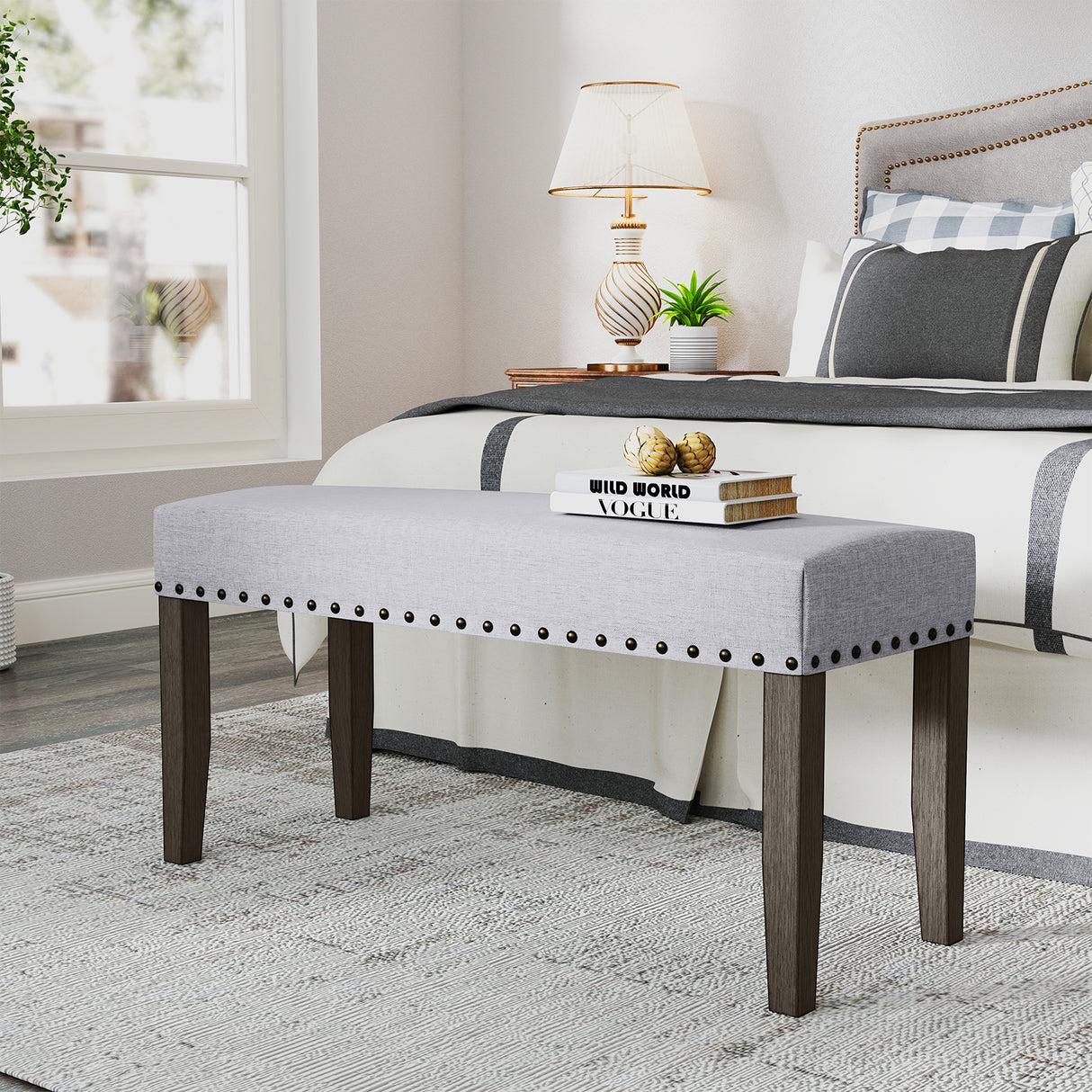 42.5 Inch Upholstered Entryway Bench End of Bed Bench-Gray