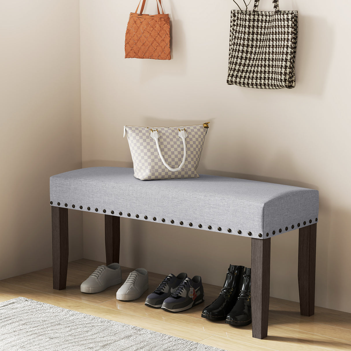 42.5 Inch Upholstered Entryway Bench End of Bed Bench-Gray
