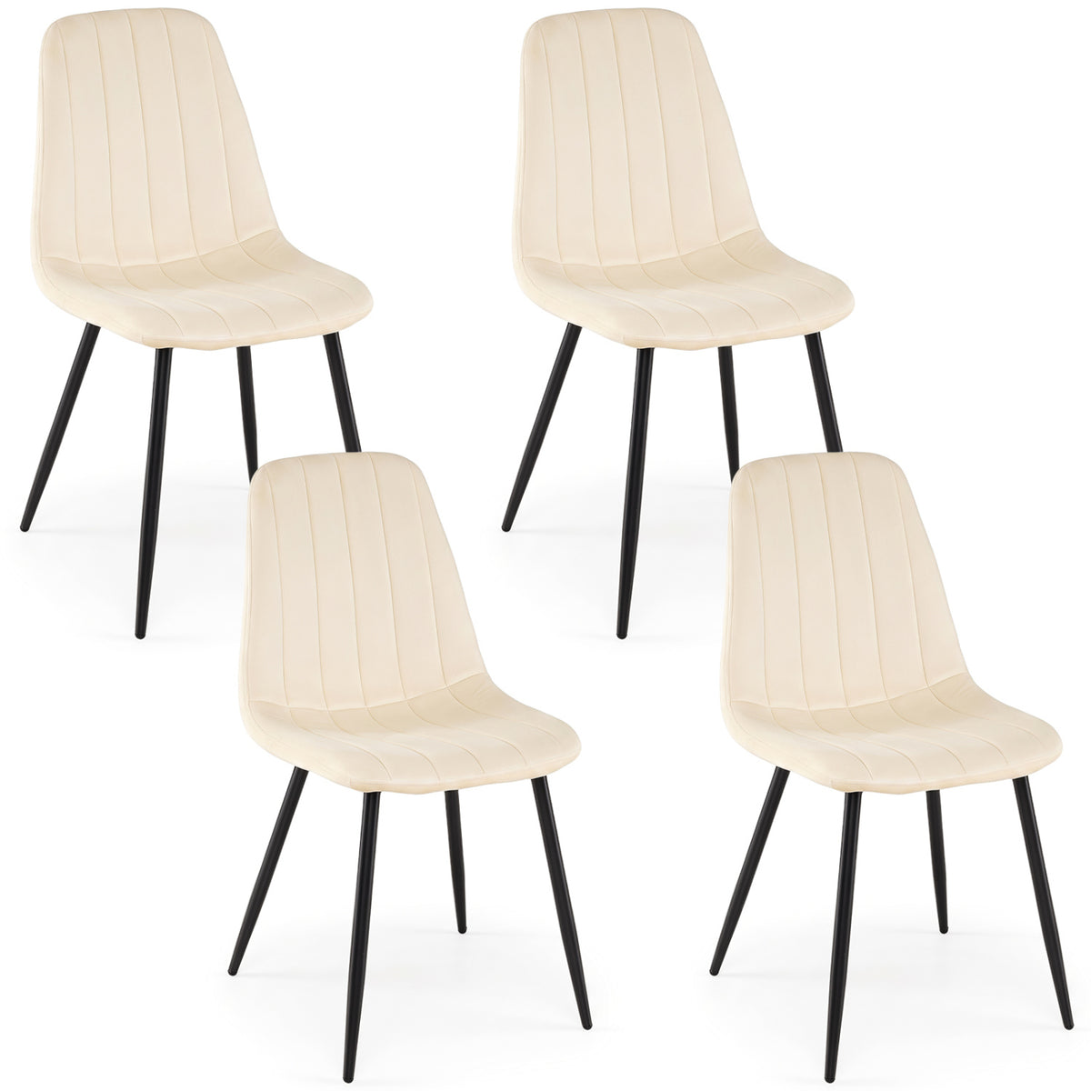 Upholstered Fabric Dining Chairs Set of 4 with Sturdy Metal Legs and Curved Backrest
