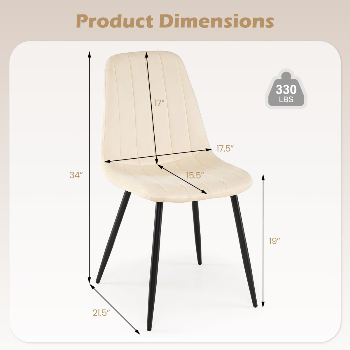 Upholstered Fabric Dining Chairs Set of 4 with Sturdy Metal Legs and Curved Backrest