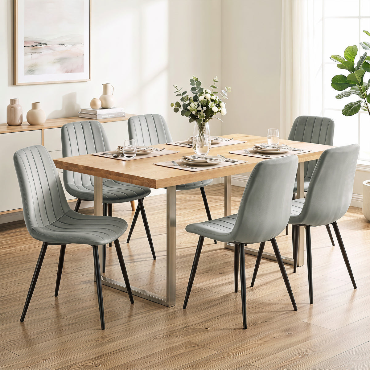 Upholstered Fabric Dining Chairs Set of 4 with Sturdy Metal Legs and Curved Backrest