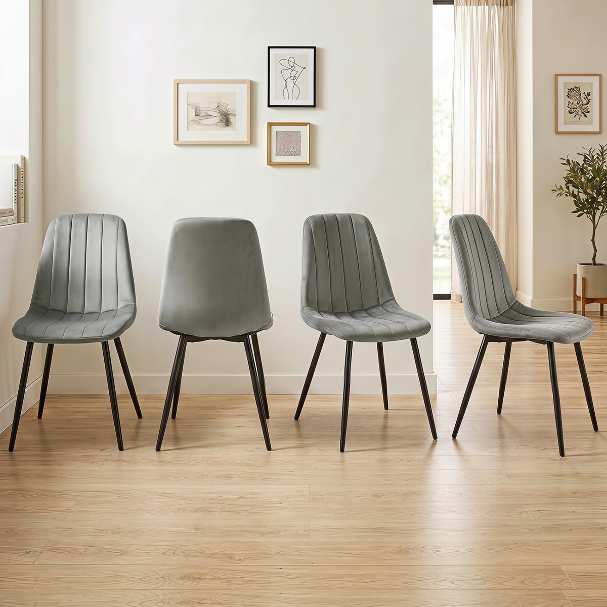 Upholstered Fabric Dining Chairs Set of 4 with Sturdy Metal Legs and Curved Backrest