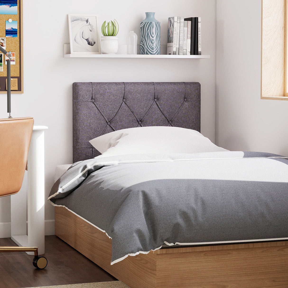 Upholstered Headboard for Twin Size Bed with Fabric Upholstery