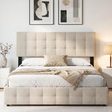 Upholstered Headboard Queen/Full Size Quilted Grid Linen Fabric Bed Frame Mount Panel