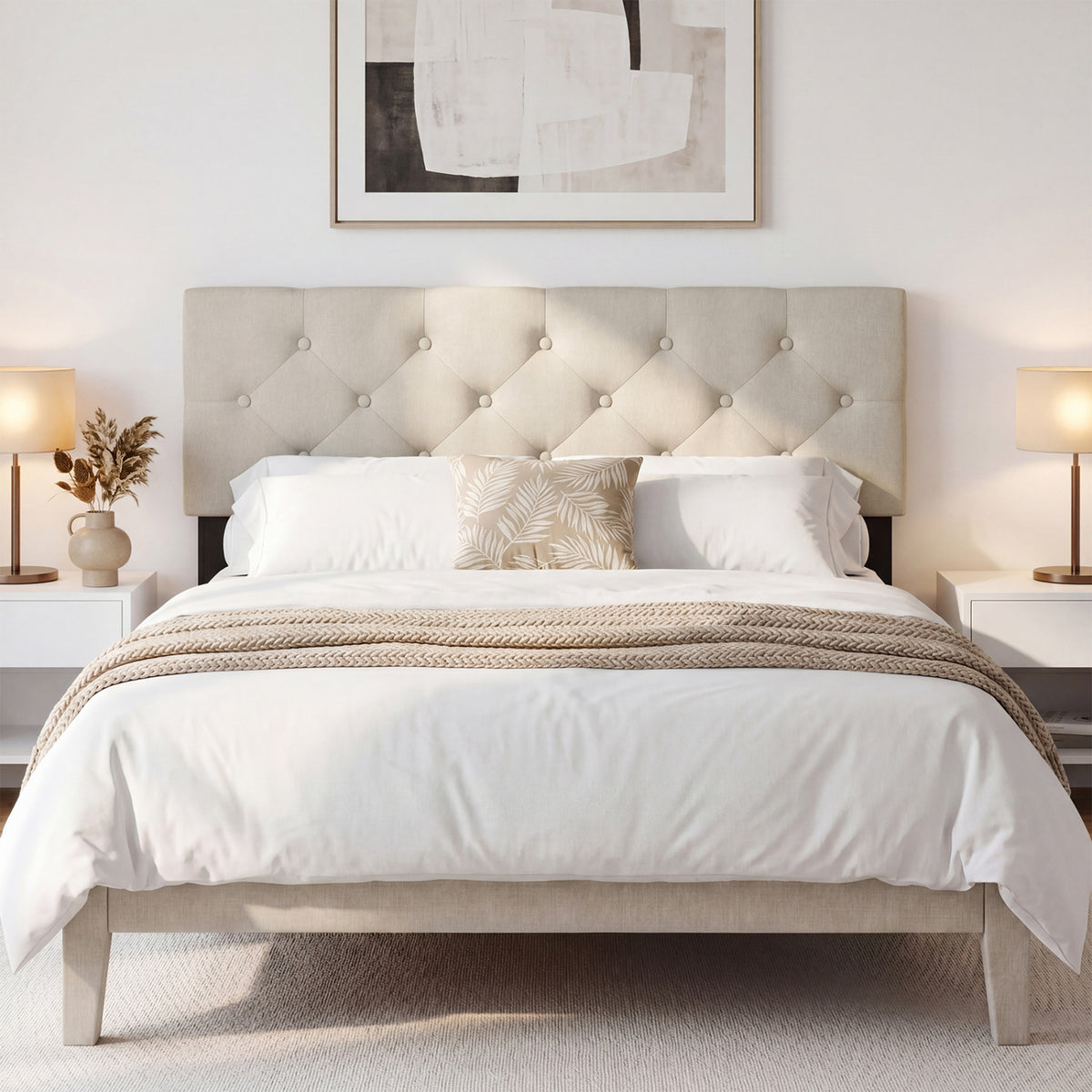 Upholstered Headboard Queen/Full Size Tufted Linen Fabric Bed Frame Mount Panel